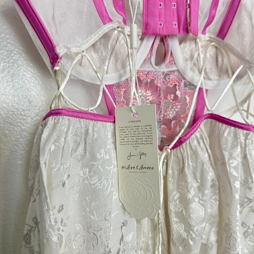 FOR LOVE & LEMONS Festival Floral Slip Dress in White Multi Size XX-Small NWT